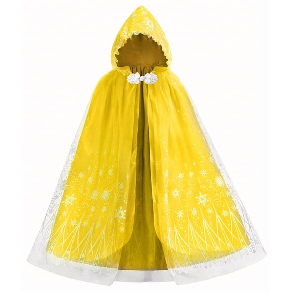 Girls Snowflake Princess Cape Kids Hooded Cloak Ice Costume 3-10Years