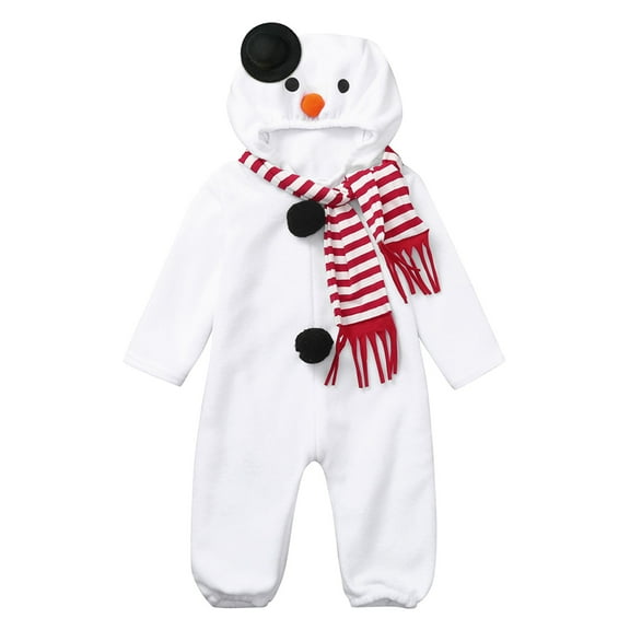 Girls Snowman Christmas Hooded Romper Jumpsuit with Scarf Set White 2-3 Years