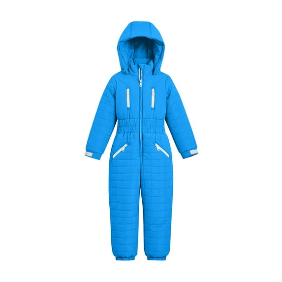 Girls Snowsuit Hooded Insulated Ski Suit One Piece Outdoor Waterproof Puffer Coat with Pockets Snowboarding Skiing Suits 5-14 Years