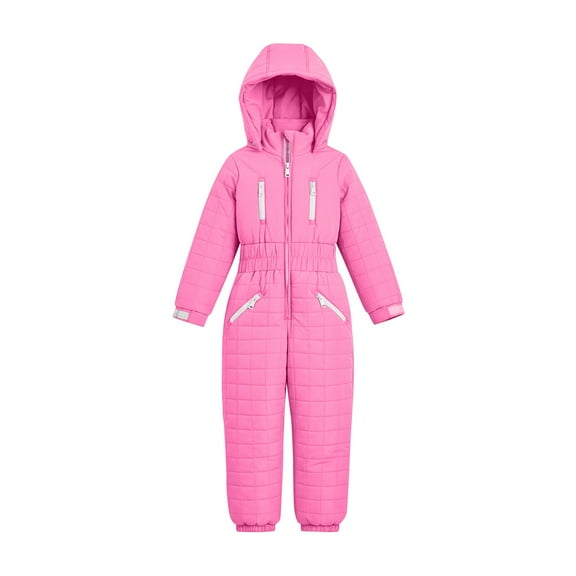 Girls Snowsuit Hooded Insulated Ski Suit One Piece Outdoor Waterproof Puffer Coat with Pockets Snowboarding Skiing Suits 5-14 Years