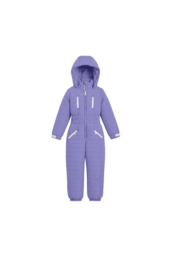 Girls Snowsuit Hooded Insulated Ski Suit One Piece Outdoor Waterproof Puffer Coat with Pockets Snowboarding Skiing Suits 5-14 Years