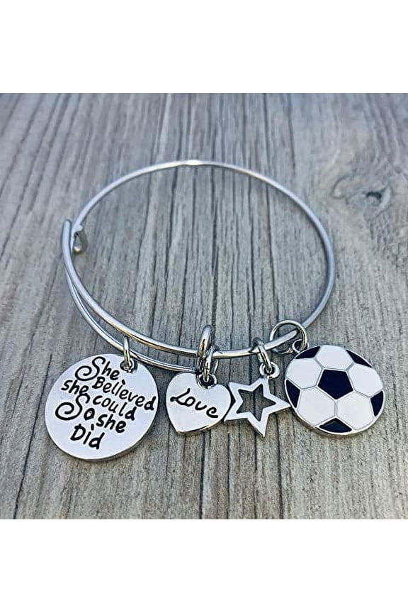 Girls Soccer Bracelet, Soccer Jewelry, Soccer She Believed She Could Bangle Bracelet