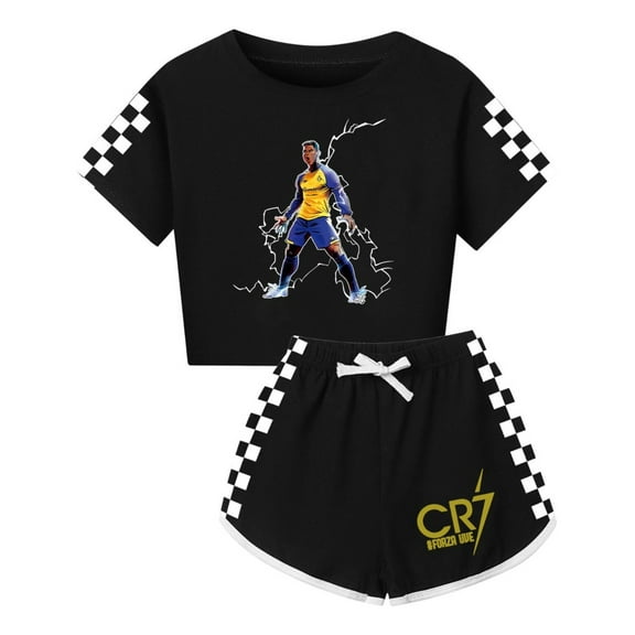 Girls Soccer Pajamas – CR7 Top and Shorts with Ronaldo Graphic