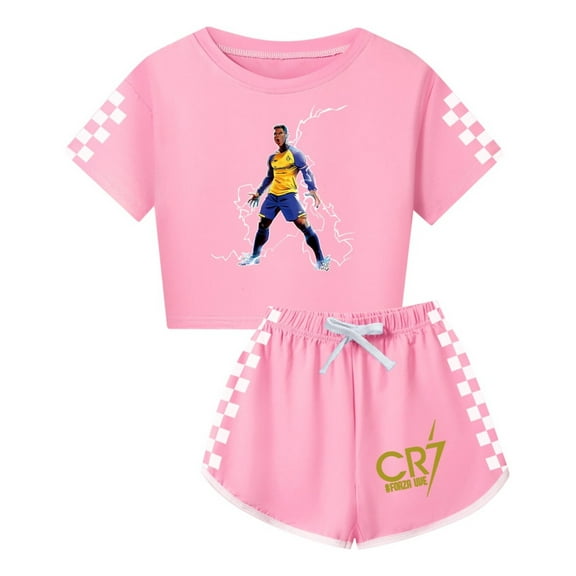 Girls Soccer Pajamas – CR7 Top and Shorts with Ronaldo Graphic