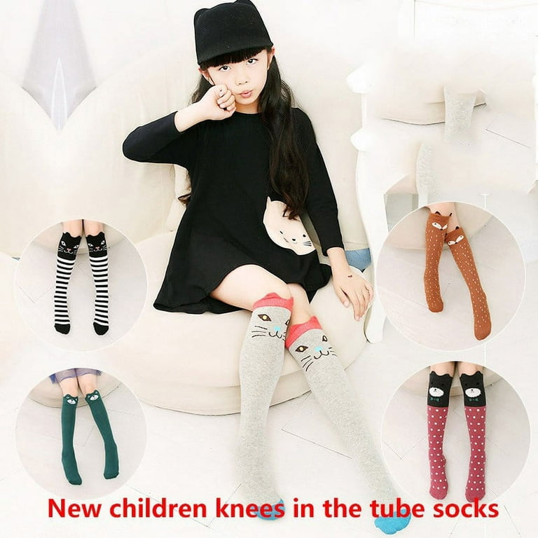 Girls Socks,1Pair Cartoon Kids Socks Girls long Socks Cotton Knee High Leg  Warmers Socks Long Tube Princess Children's Knee Socks Kid Dance Sock 