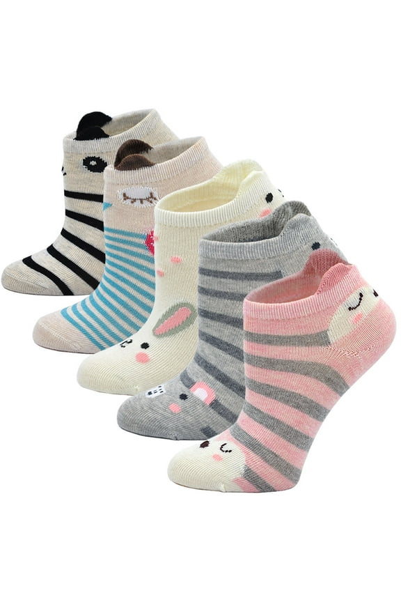 Girls Socks 6-8 Years Old, LOFIR Girls Ankle Socks Soft Cotton 3D Ear Animal Pattern Novelty Cute Funny Summer Ankle Socks for Boys & Girls 5-7 Years, 5 Pairs