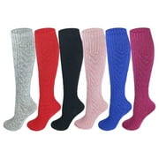 Girls Socks, 6 Pack Cable Knit Wool Boot Socks (Little Girls & Big Girls)