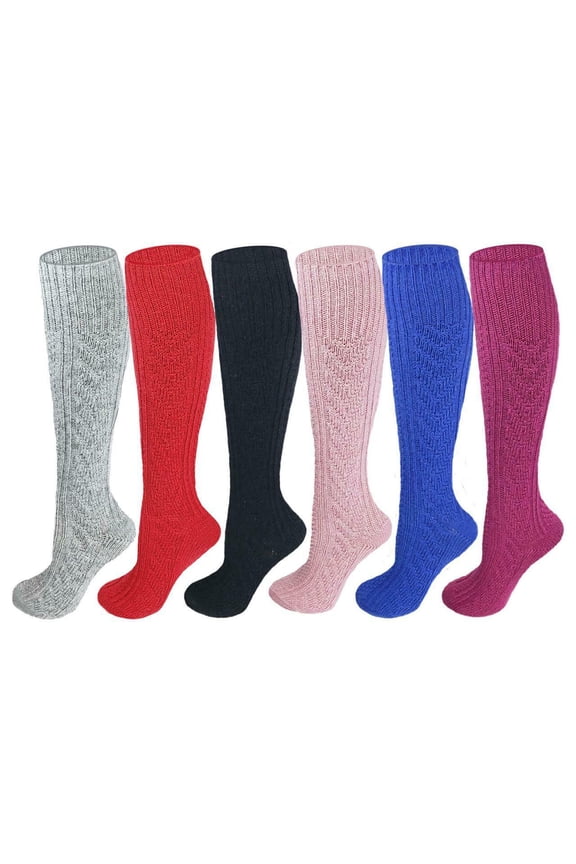 Cable Knit Wool Boot Socks (Little Girls & Big Girls) Super Soft & Warm, Multi-Color (6-Pack)