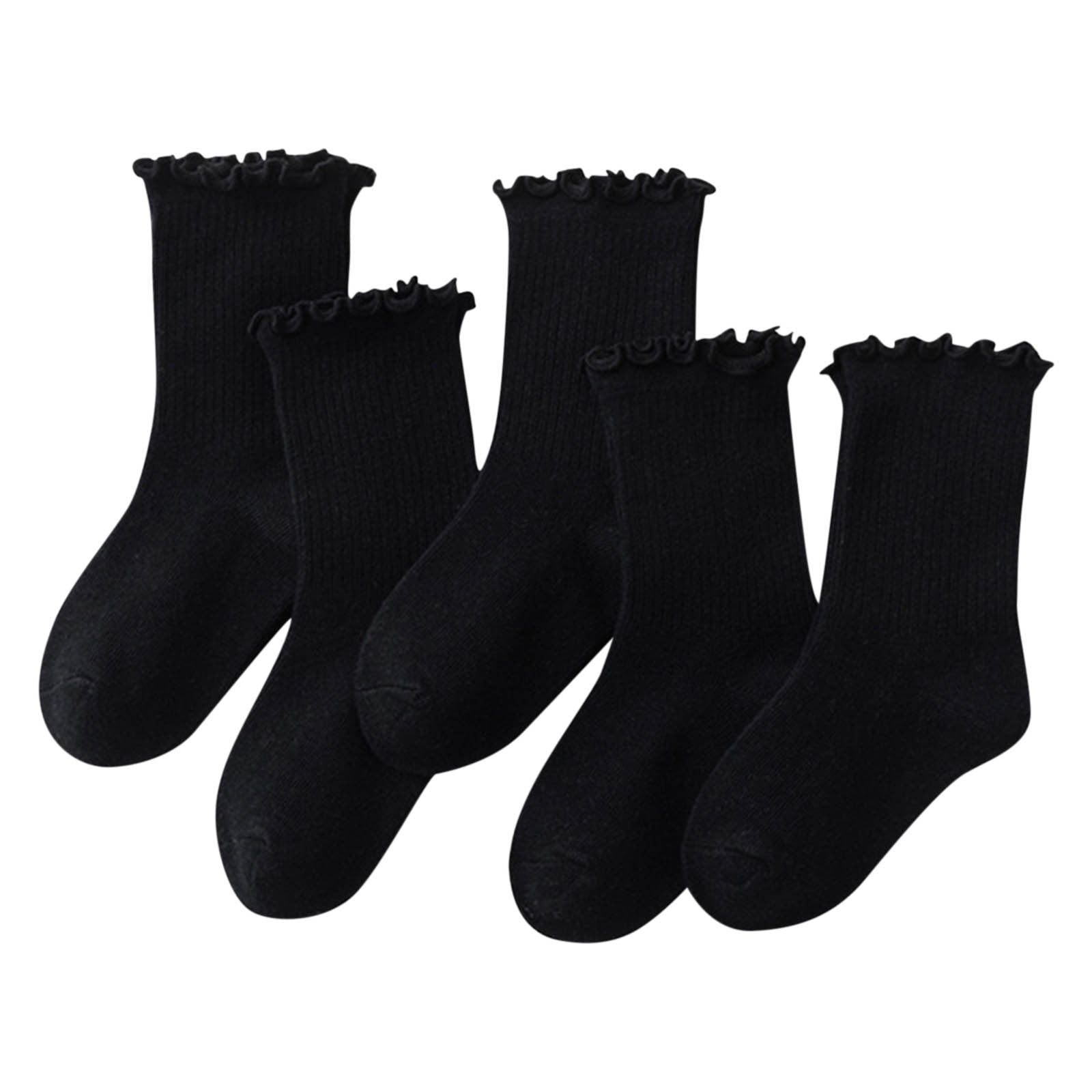 Girls' Socks, Children's Girls5PC Stacked Socks Mid Tube Socks Baby Socks Children's Socks for 1-12 Years, Cute Ruffle Trim Ankle Socks.