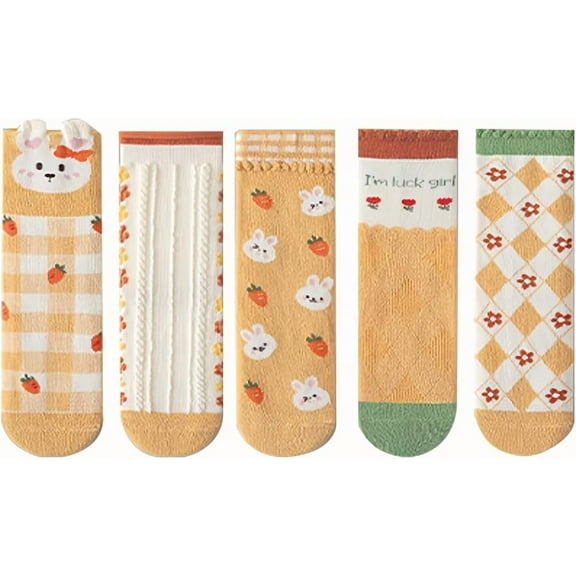 Girls Socks Cute Cartoon Mid Calf Crew Socks for Girl 2-12 Years