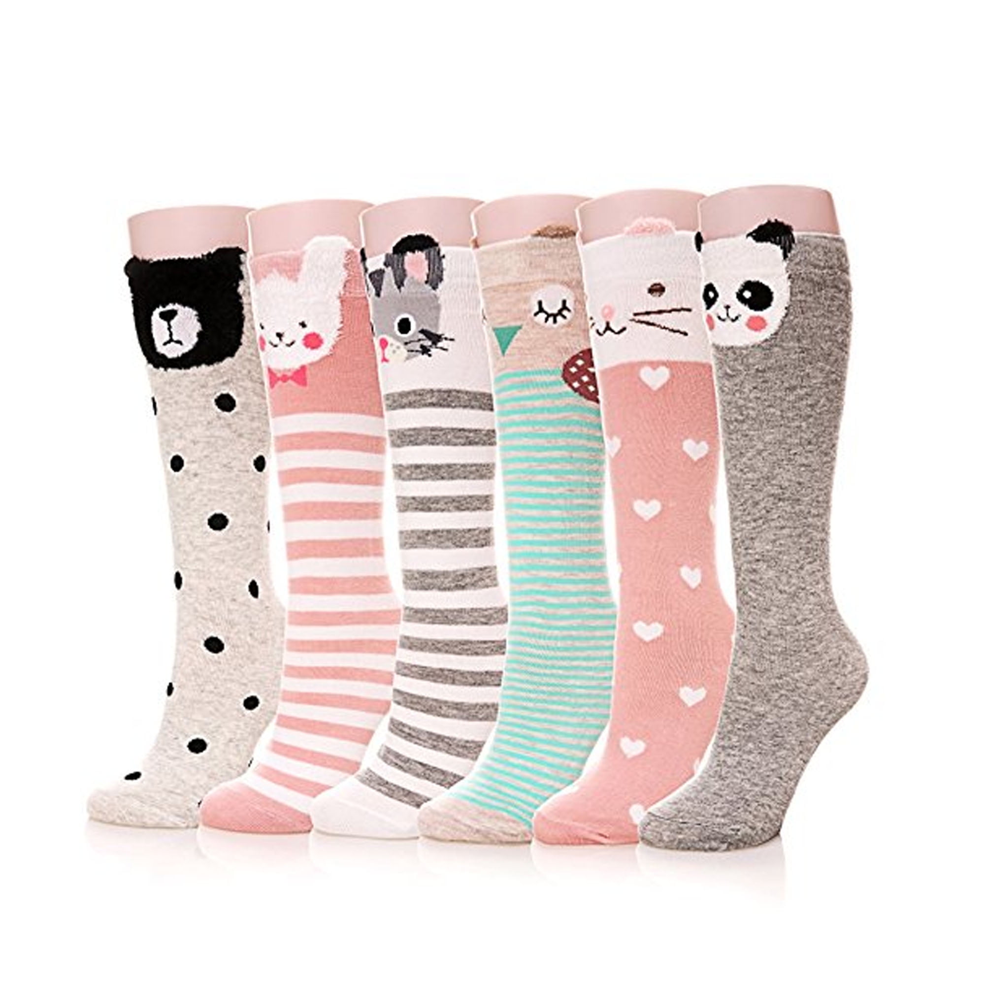 HOWARMER Girls Socks Knee High Stockings Cartoon Animal Warm Cotton Socks 6 Pairs