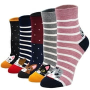 Girls Socks, LOFIR Toddler Girl Socks, Creative Fun Cute Cartoon Cat Socks for Girls, Girls Crew Socks 10-12 Years 5 Pairs Kid Socks Christmas Gifts