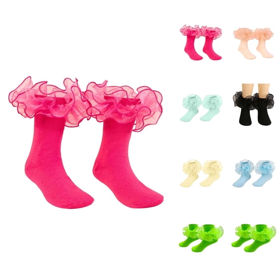 Girls Socks Lace Slim Pure Color Combed Edge Hosiery Student Dance Socks for Girls Ages 6-18