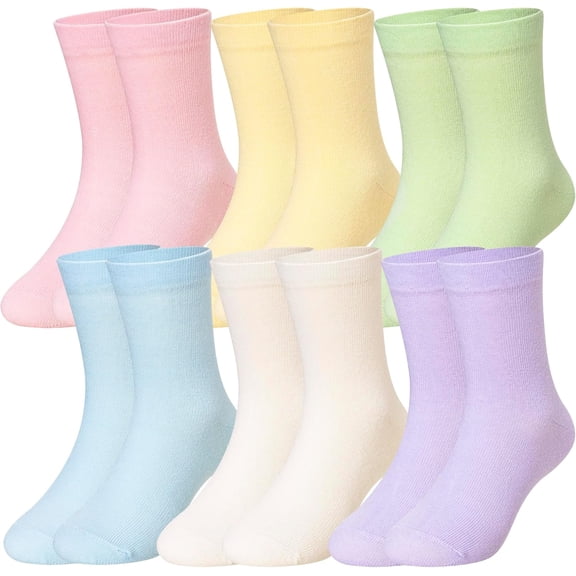 Girls Socks Little Kids Crew Socks Cotton Cute Youth Dress Socks 6 Pairs