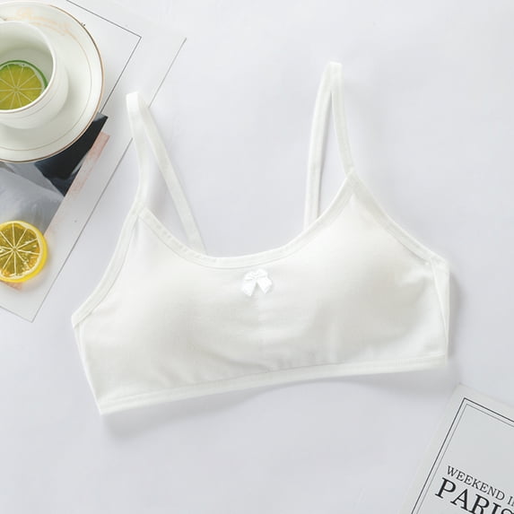 Girls Soft Bras,Children Students Camisole Cotton Bralett with Removable Chest Pad, One Size for 7-14y