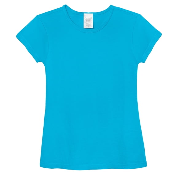 Made in USA Girls Soft Cotton Jersey Cap Sleeve Crew Tee | Turquoise