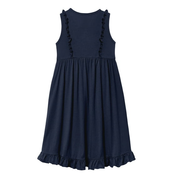 Made in USA Girls Soft Cotton Jersey Flutter Tank Dress | Navy