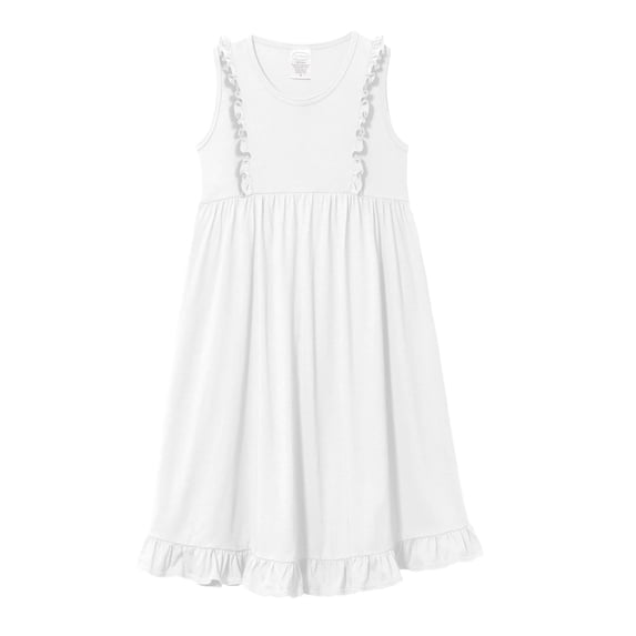 Made in USA Girls Soft Cotton Jersey Flutter Tank Dress | White
