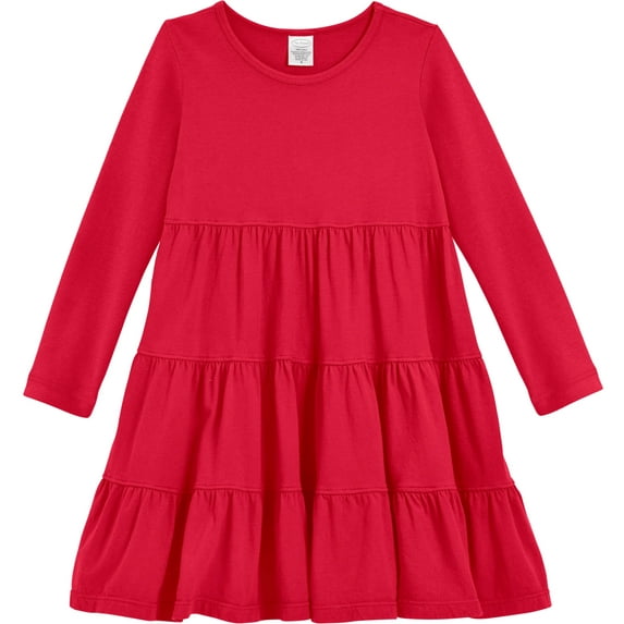 Girls Soft Cotton Jersey Long Sleeve Tiered Dress | Candy Apple