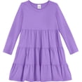 thumbnail image 1 of Girls Soft Cotton Jersey Long Sleeve Tiered Dress | Deep Purple, 1 of 5