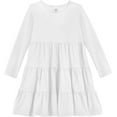 thumbnail image 1 of Girls Soft Cotton Jersey Long Sleeve Tiered Dress | White, 1 of 5