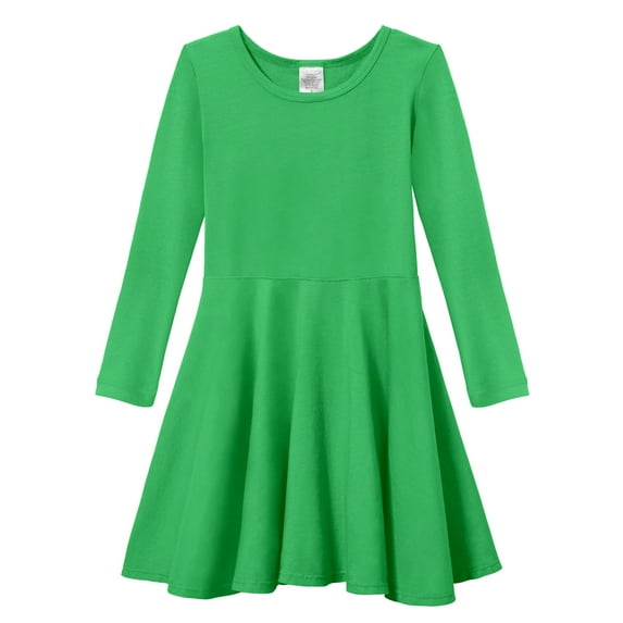 Girls Soft Cotton Jersey Long Sleeve Twirly Dress | Elf Green