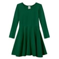 thumbnail image 1 of Girls Soft Cotton Jersey Long Sleeve Twirly Dress | Forest Green, 1 of 5