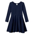 thumbnail image 1 of Girls Soft Cotton Jersey Long Sleeve Twirly Dress | Navy, 1 of 5
