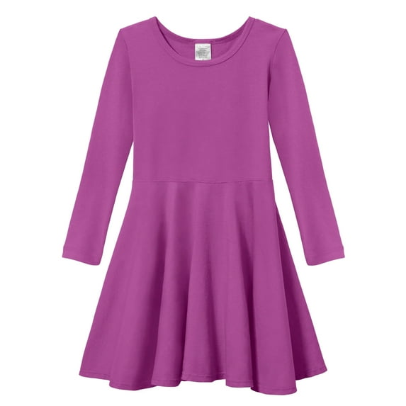 Girls Soft Cotton Jersey Long Sleeve Twirly Dress | Plum