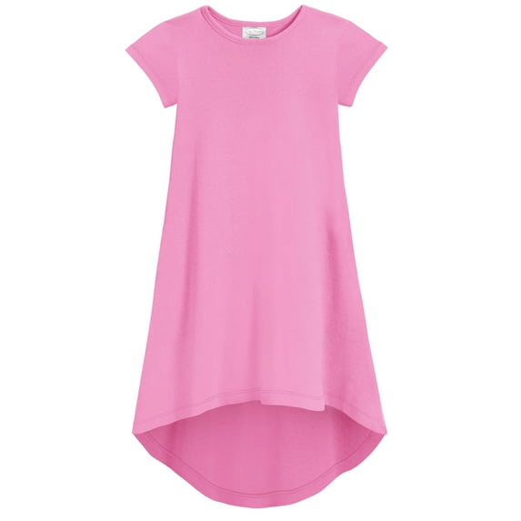 Made in USA Girls Soft Cotton Jersey Short Sleeve Hi-Lo Maxi Dress
