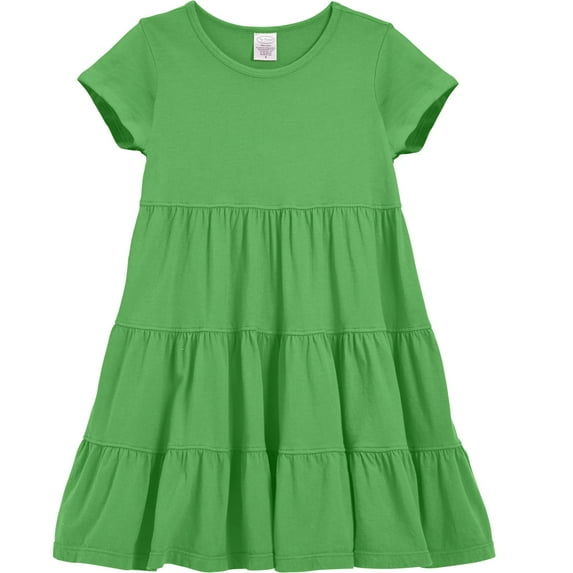 Made in USA Girls Soft Cotton Jersey Short Sleeve Tiered Dress | Elf Green
