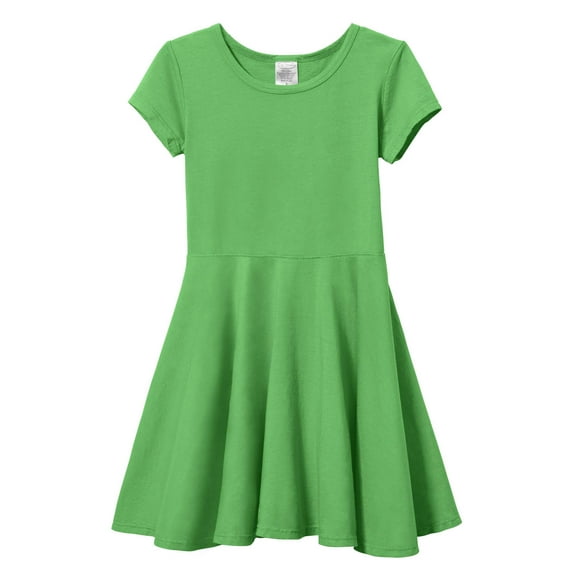 Made in USA Girls Soft Cotton Jersey Short Sleeve Twirly Dress | Elf Green