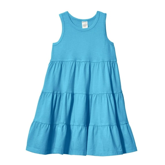 Girls Soft Cotton Jersey Tiered Tank Dress | Turquoise
