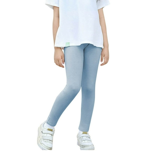 Girls Soft Cotton Legging Solid Color Stretch Tight Sports Pants Elastic Everyday Pull on Leggings Blue 13-14Y