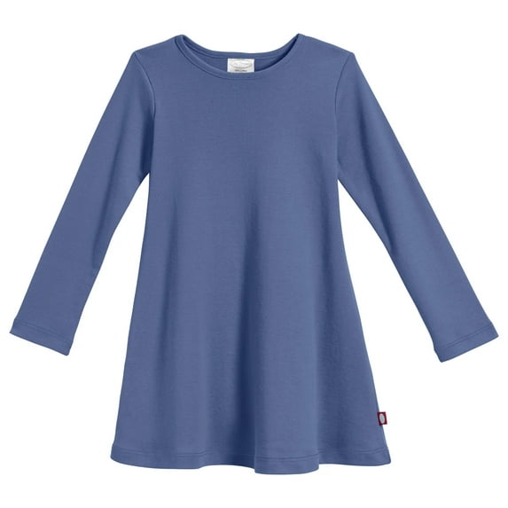 Girls Soft Cotton Long Sleeve Baby Rib Dress | Denim Blue
