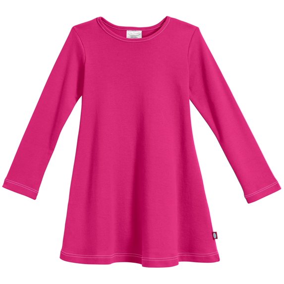 Girls Soft Cotton Long Sleeve Baby Rib Dress | Hot Pink