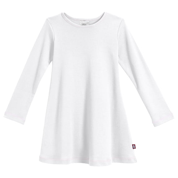 Girls Soft Cotton Long Sleeve Baby Rib Dress | White