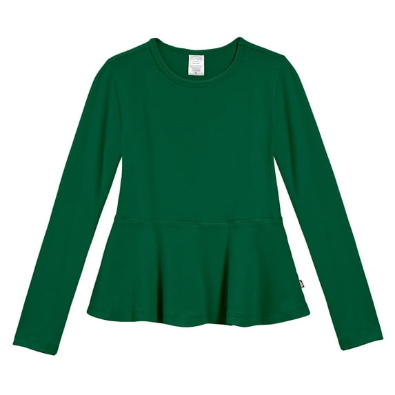 Girls Soft Cotton Long Sleeve Peplum Tee | Forest Green