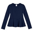 thumbnail image 1 of Girls Soft Cotton Long Sleeve Peplum Tee | Navy, 1 of 5