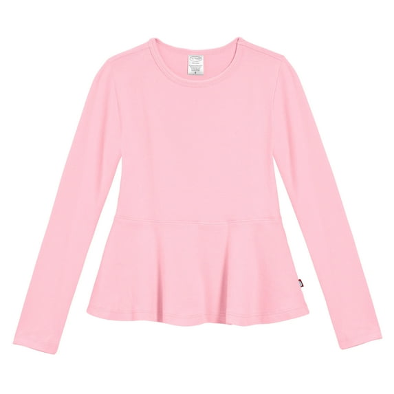 Girls Soft Cotton Long Sleeve Peplum Tee | Pink