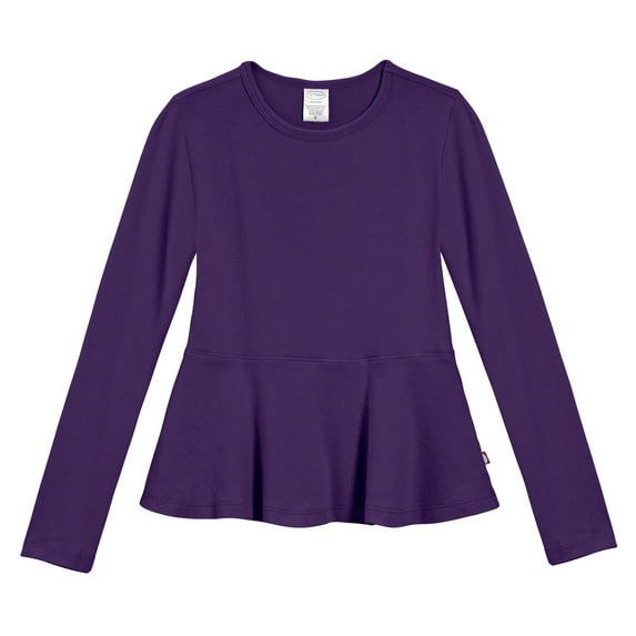 Girls Soft Cotton Long Sleeve Peplum Tee | Purple
