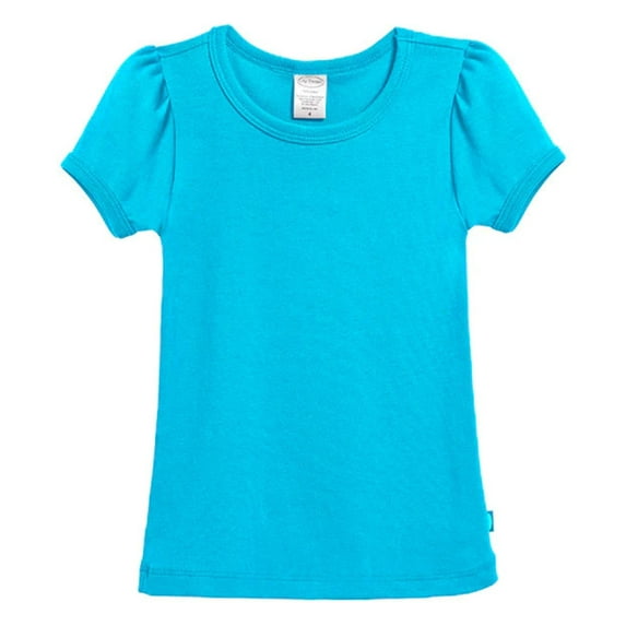 Made in USA Girls Soft Cotton Short Sleeve Puff Tee | Turquoise