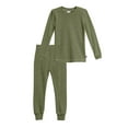 thumbnail image 1 of Made in USA Girls Soft Cozy Thermal 2-Piece Long Johns | Olive w- Light Pink Stitch, 1 of 5