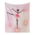 thumbnail image 1 of Girls Soft Flannel Fleece Blanket, Ballerina Silhouette with a Tutu on Dotted Floral Background Feminine, Cozy Plush for Indoor and Outdoor Use, 70" x 90", Pink Umber and Pale Pink, by Ambesonne, 1 of 5
