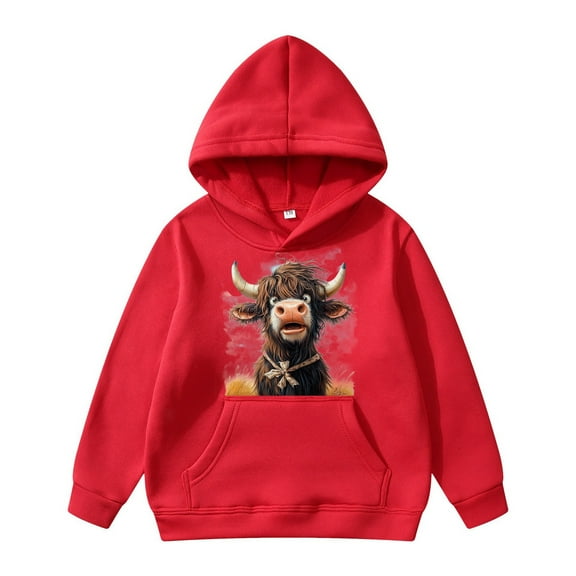 Girls Cute Cow Print Hoodie Soft Comfortable Breathable Pullover Sweatshirt for Kids