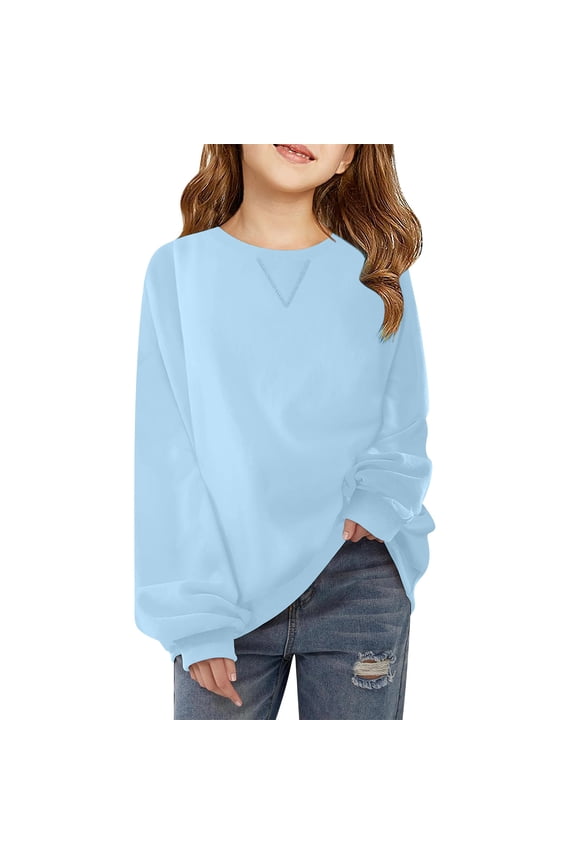 Girls Soft Hoodies Girls Fuzzy Fleece Hoodies Pullover Sweatshirt with Pockets Unisex Kids Casual Loose Teddy Hooded Warm Outwear Lounge Wear Tops Light Blue 7Y