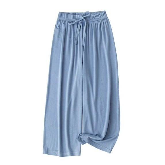 Girls Soft Loungewear Pants, Drawstring Wide Leg Pants Kids Summer Flowy Loose Comfortable Trousers Sky Blue 10Y
