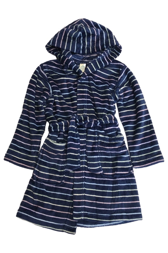 Girls Soft Plush Blue Rainbow Stripe Robe House Coat Small (7-8)