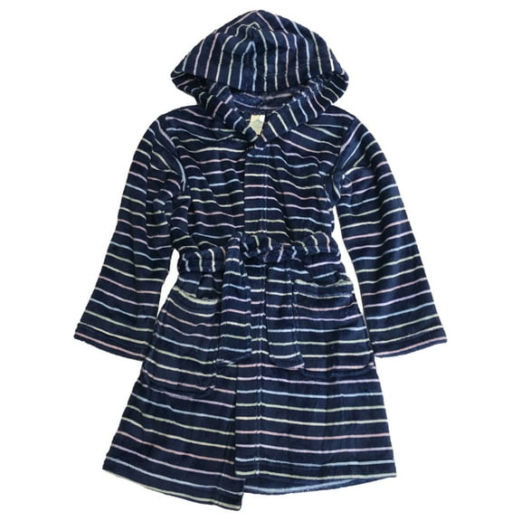 Girls Soft Plush Blue Rainbow Stripe Robe House Coat XX-Small (4-5)