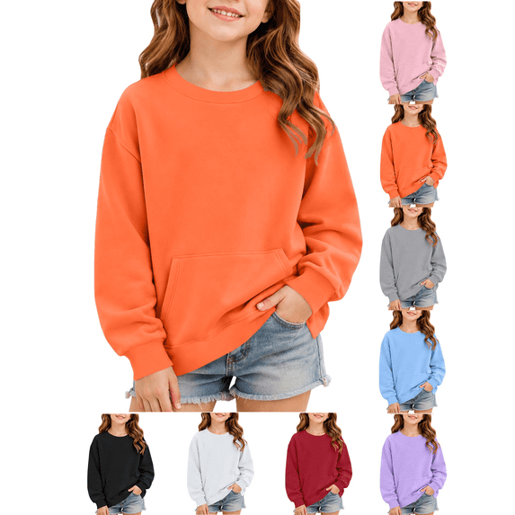 Girls Soft Pullover Sweatshirts Crewneck Comfortable Long Sleeve Sweatshirt with Pocket Elastic Cuffs Gentle on skin Durable